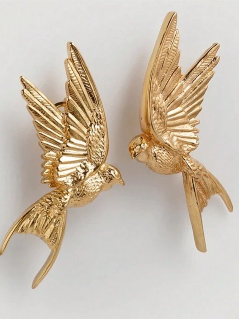 Gold Sculpted Flying Bird Stud Earrings